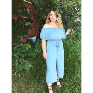 Rue21 denim-looking off-the-shoulder jumpsuit
